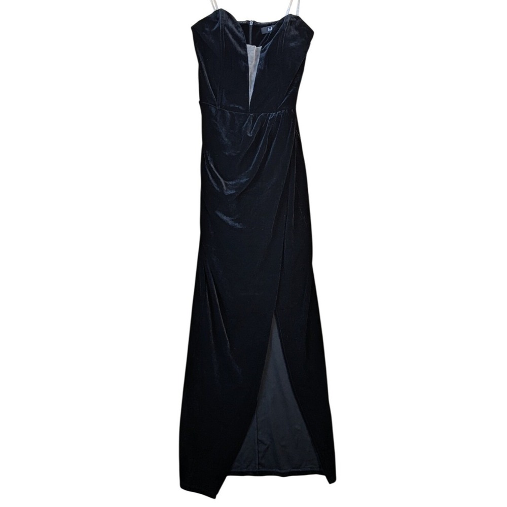Lulus Maxi Dress Womens Large My Dream Come True Black Velvet Plunge Evening - Picture 2 of 8